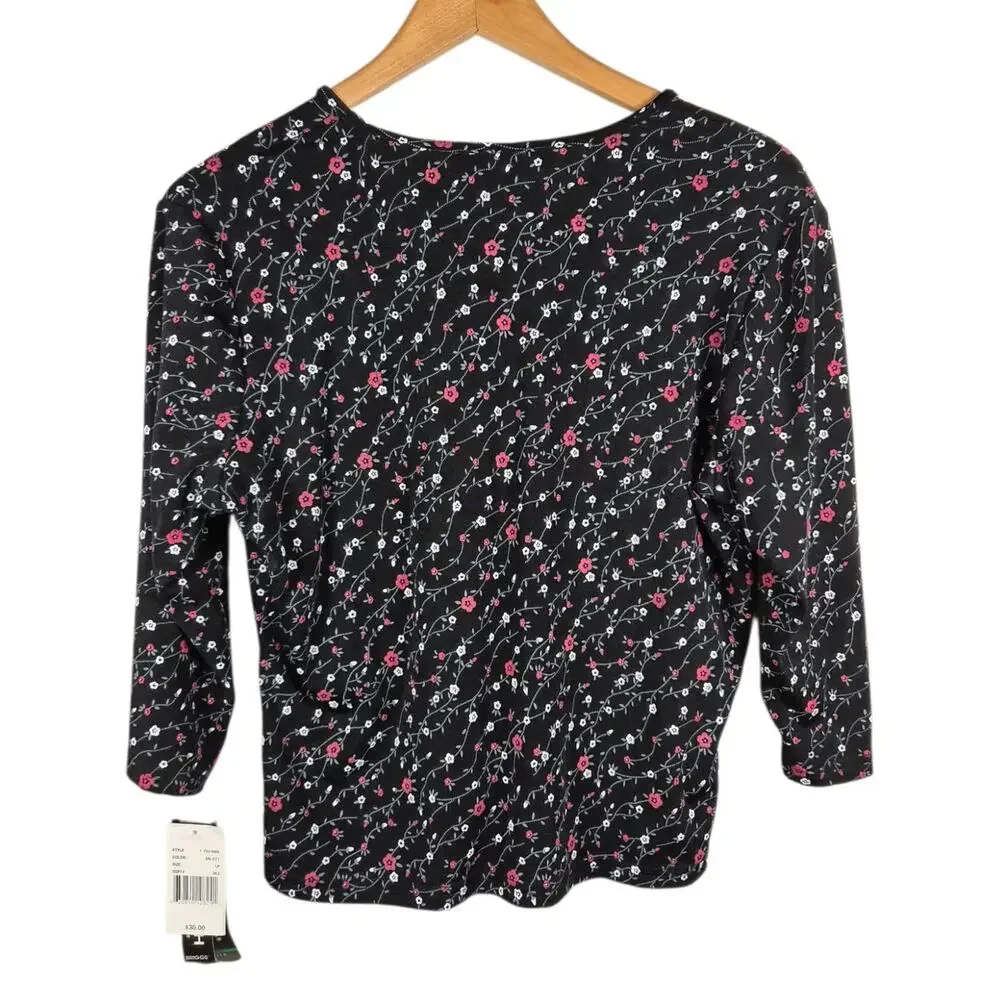 VTG NWT Briggs Petite Womens Floral Black Petite Large LP USA Fairy Whimsigoth - Picture 2 of 8